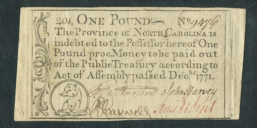 NC-139, North Carolina Colony December, 1771 One Pound Note, PCGS-45